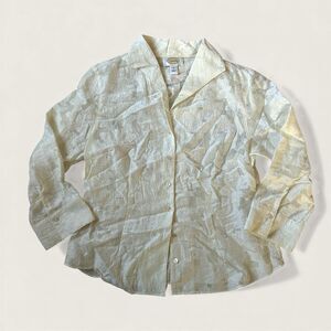 Talbots Ivory Textured Linen Button Front Blouse Made in Korea Size 12